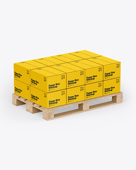 Wooden Pallet With Paper Boxes Mockup