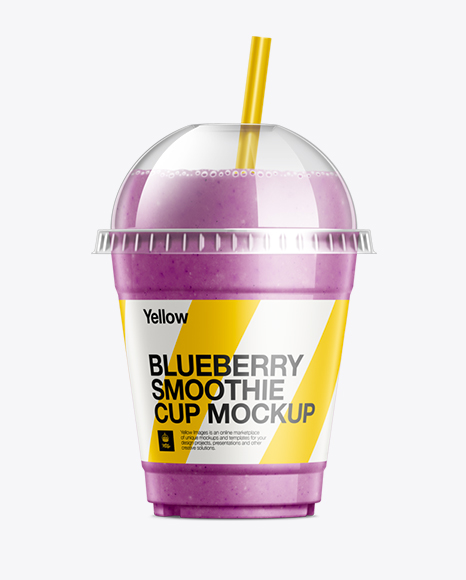 Blueberry Smoothie Cup with Straw Mockup