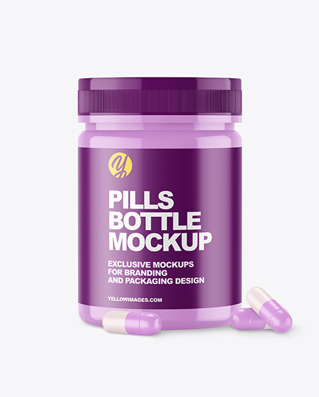Glossy Bottle with Pills Mockup