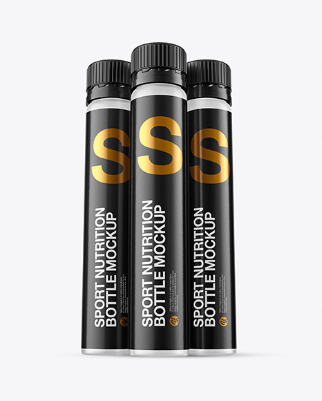 Three 25ml Frosted Sport Nutrition Bottles Mockup