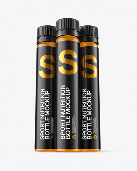 Three 25ml Color Frosted Sport Nutrition Bottles Mockup