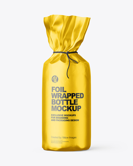Matte Alluminium Metallic Foil Bottle Wrapping With Rope Mockup - Front View