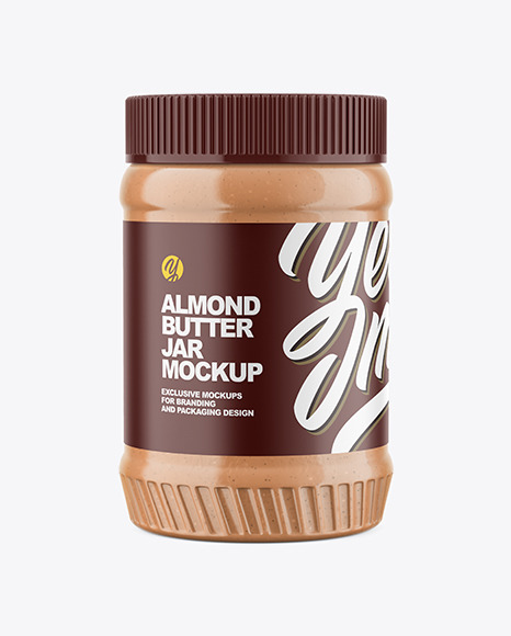 Clear Plastic Jar with Almond Butter Mockup