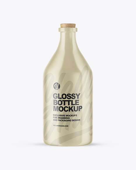Glossy Ceramic Bottle With Cork Mockup