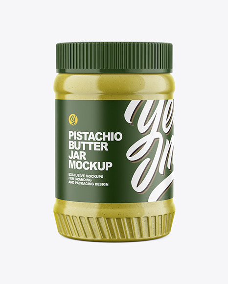 Clear Plastic Jar with Pistachio Butter Mockup