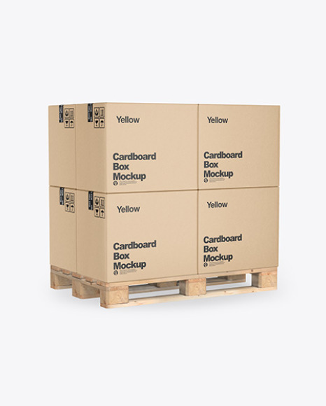 Wooden Pallet With Kraft Cardboard Boxes Mockup