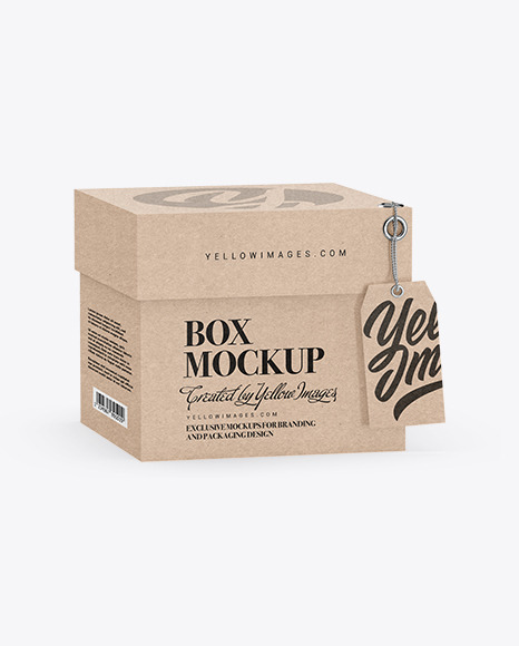 Kraft Cardboard Box with Label Mockup