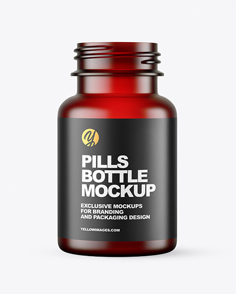 Empty Frosted Red Pills Bottle Mockup