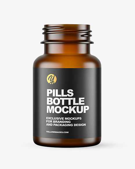 Empty Frosted Amber Pills Bottle Mockup