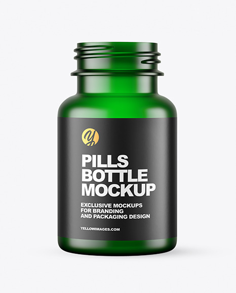 Empty Frosted Green Pills Bottle Mockup