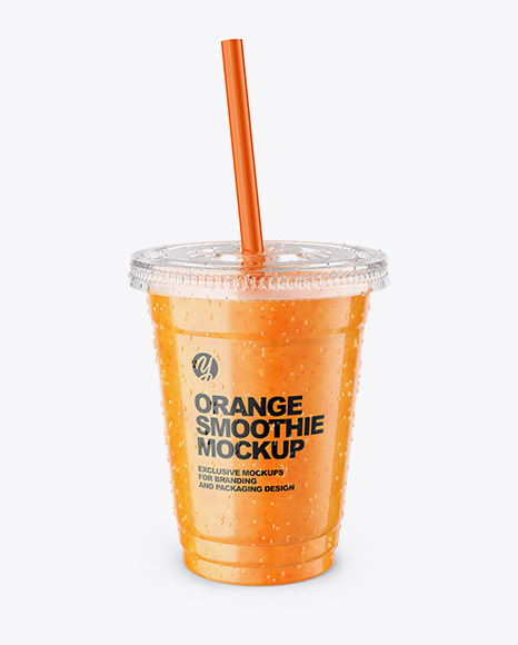 Orange Smoothie Cup with Straw Mockup