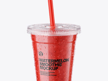 Watermelon Smoothie Cup with Straw