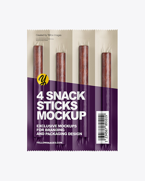 4 Snack Sticks W/ Matte Film Mockup