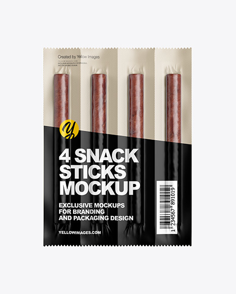 4 Snack Sticks W/ Glossy Film Mockup
