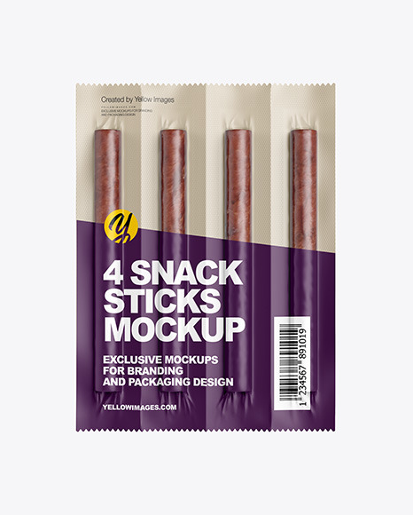4 Snack Sticks W/ Matte Film Mockup