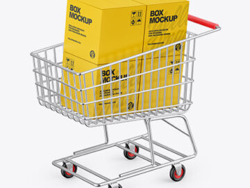 Shopping Cart W/ 4 Paper Boxes Mockup