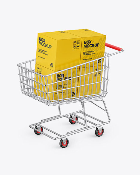 Shopping Cart W/ 4 Paper Boxes Mockup