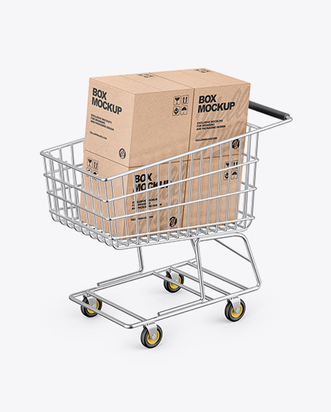 Shopping Cart W/ 4 Kraft Boxes Mockup