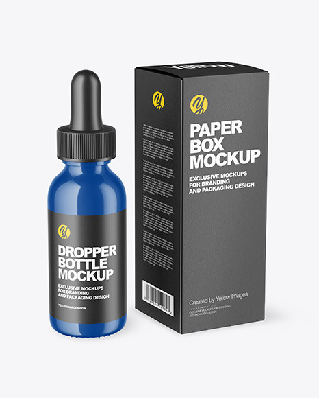 Glossy Dropper Bottle with Paper Box Mockup