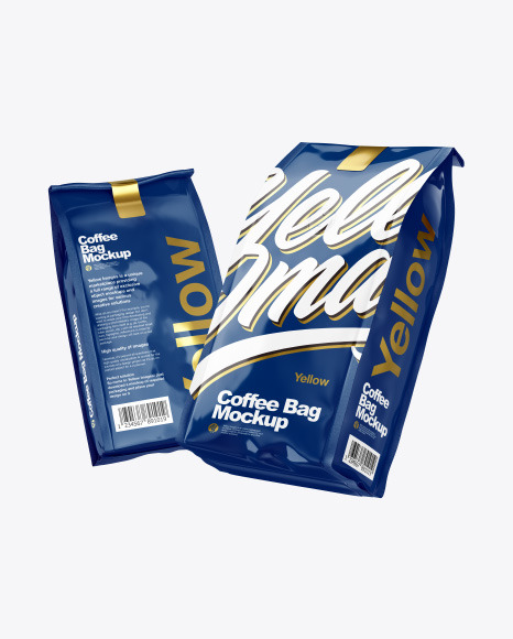 Two Glossy Coffee Bag Packaging Mockup