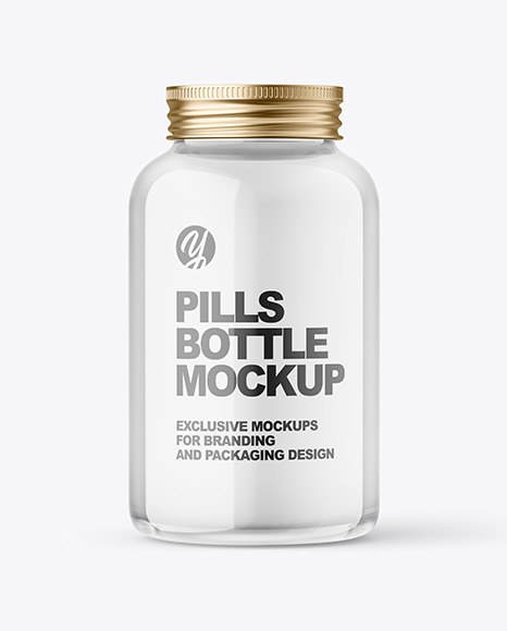 Empty Clear Glass Pills Bottle Mockup