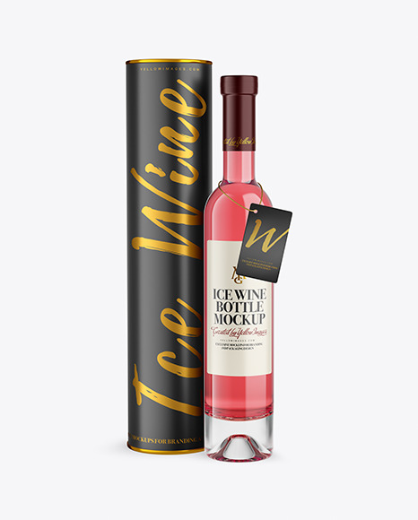 Clear Glass Pink Wine Bottle With Tube Mockup