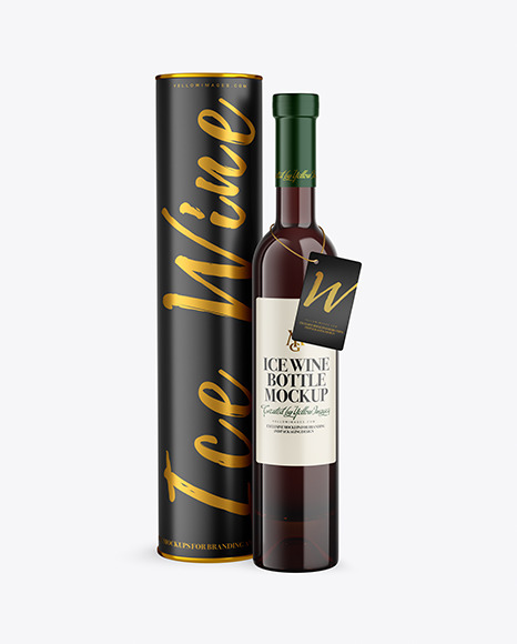 Amber Glass Red Wine Bottle With Tube Mockup