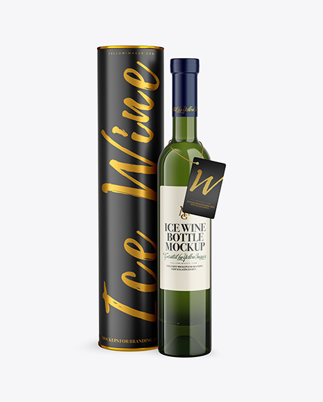 Green Glass White Wine Bottle With Tube Mockup