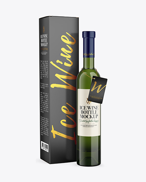 Green Glass White Wine Bottle With Box Mockup
