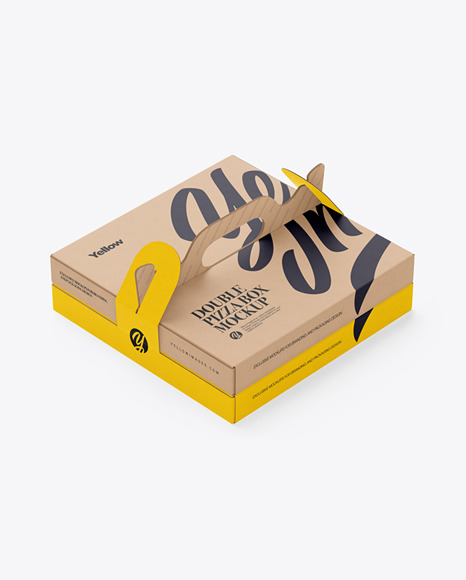 Kraft Paper Double Pizza Box With Handles Mockup