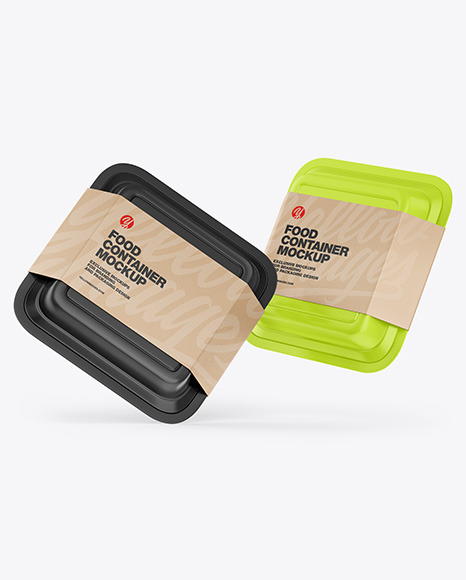Two Food Containers w/ Kraft Labels Mockup