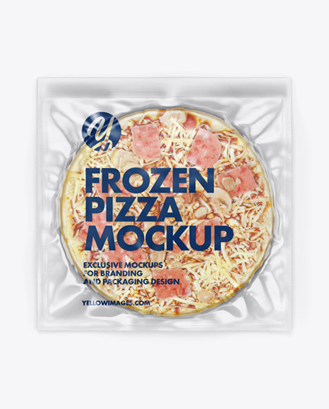 Plastic Transparent Vacuum Bag W/ Frozen Pizza Mockup