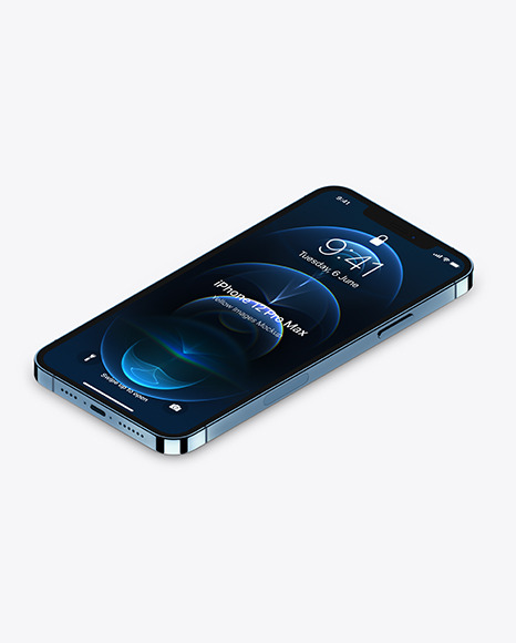 Isometric Apple iPhone 12 Pro Max Pacific Blue Mockup