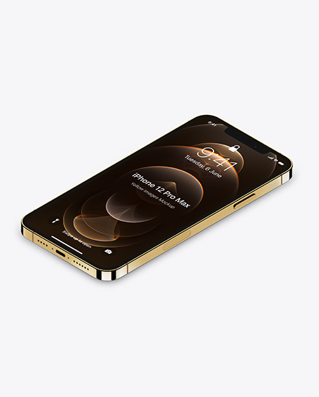Isometric Apple iPhone 12 Pro Max Gold Mockup