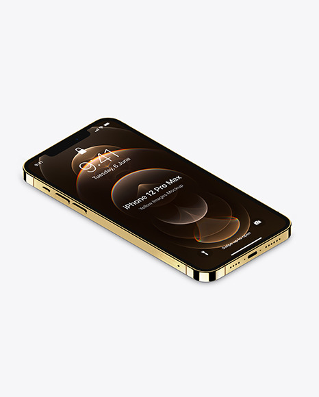 Isometric Apple iPhone 12 Pro Max Gold Mockup
