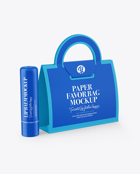 Glossy Lip Balm Tube & Paper Favor Bag Mockup