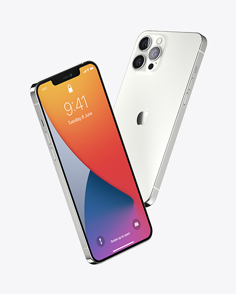 Two Apple iPhones 12 Pro Max Silver Mockup