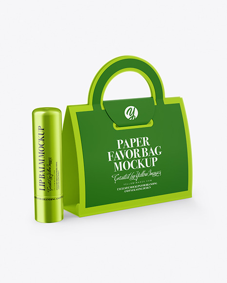 Metallic Lip Balm Tube & Paper Favor Bag Mockup