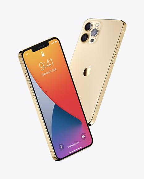 Two Apple iPhones 12 Pro Max Gold Mockup