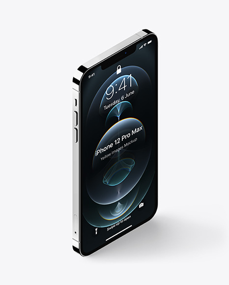Isometric Apple iPhone 12 Pro Max Silver Mockup