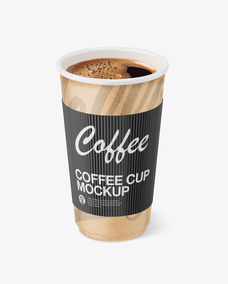 Kraft Coffee Cup with Paper Holder Mockup
