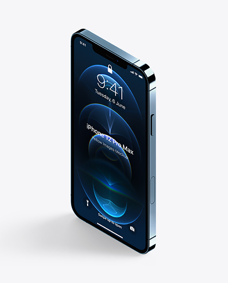 Isometric Apple iPhone 12 Pro Max Pacific Blue Mockup