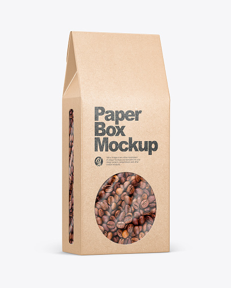 Kraft Paper Box With Coffee Beans Mockup