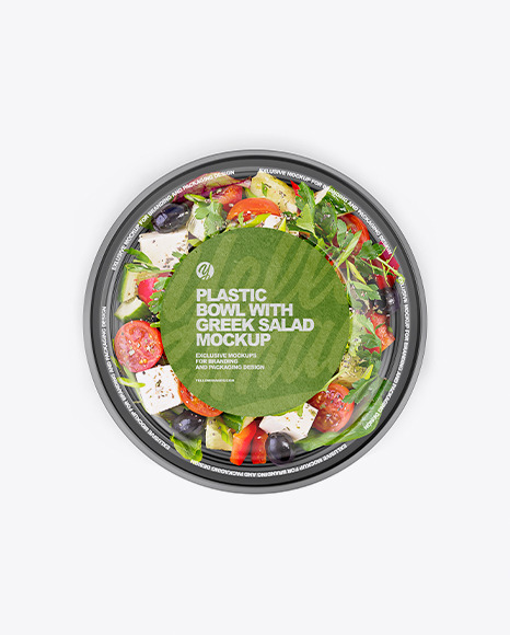 Plastic Bowl With Greek Salad Mockup