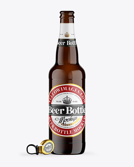 Amber Glass Lager Beer Bottle Mockup