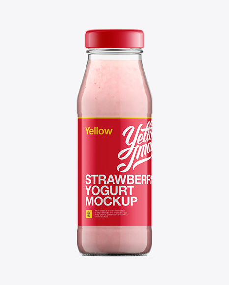 Glass Bottle W/ Strawberry Yogurt Mockup