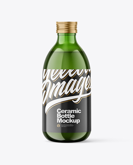Green Glass Bottle with Metallic Cap Mockup