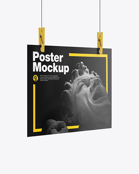 Textured Poster A4 w/ Pins Mockup-Half Side View