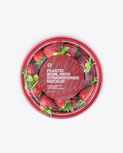 Plastic Bowl with Strawberries Mockup