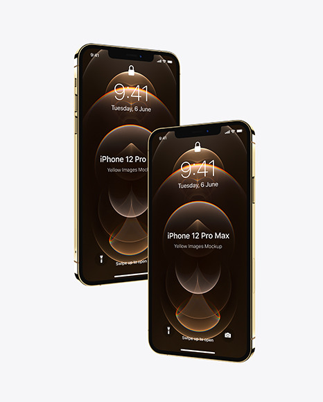 Two Apple iPhones 12 Pro Max Gold Mockup